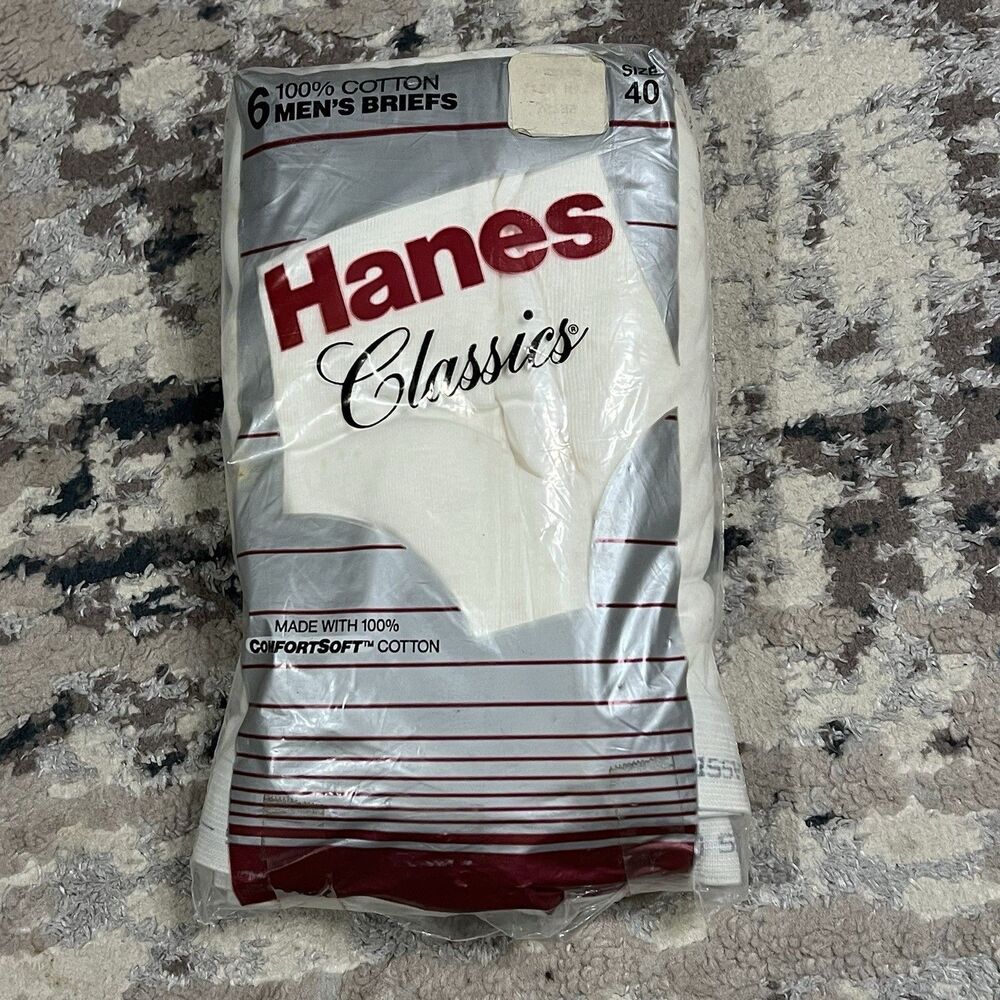 Vtg 1988 Hanes Classics Men’s White Briefs 6 Pk Cotton Sz 40 Underwear Deadstock